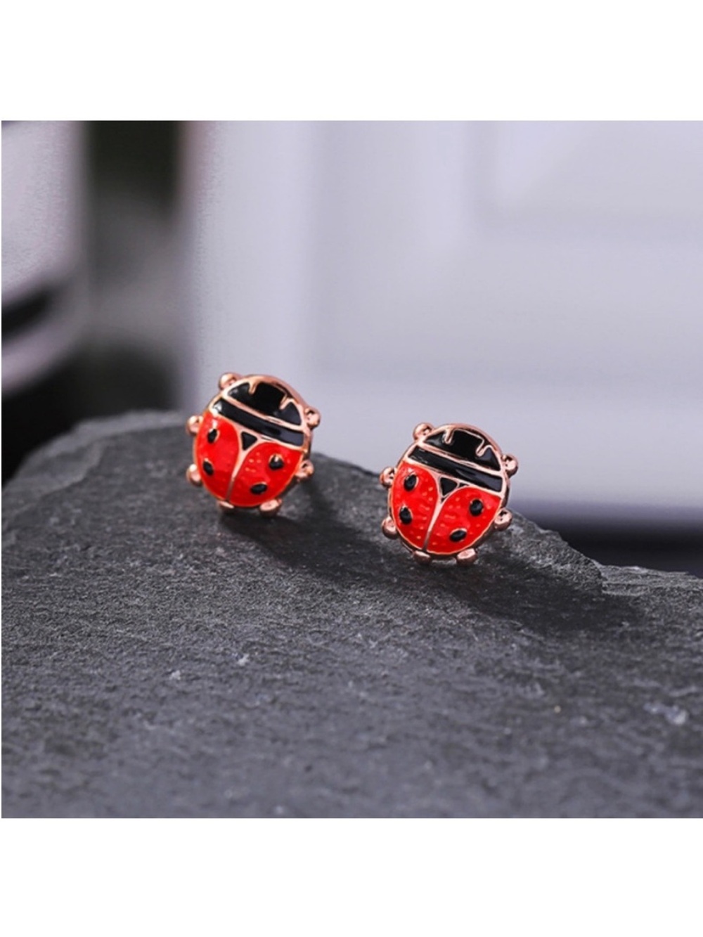 BOUTIQUE Cute Ladybug Dainty Minimalist Stud Post Earrings - Picture 5 of 7